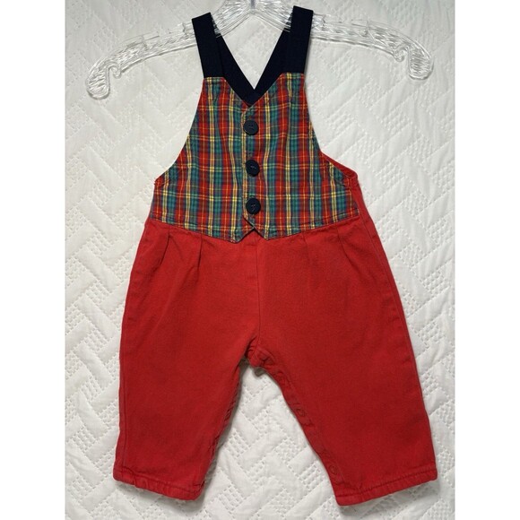 Vintage OshKosh B'Gosh Vestbak Red Denim Plaid Overalls Size 18 Mont Made In USA - Picture 1 of 10